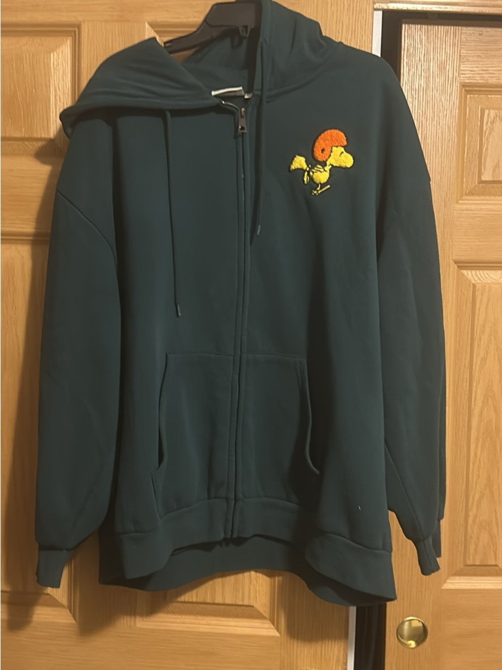 Peanuts Teal Zip Hoodie with Yellow & Orange Woodstock Patch